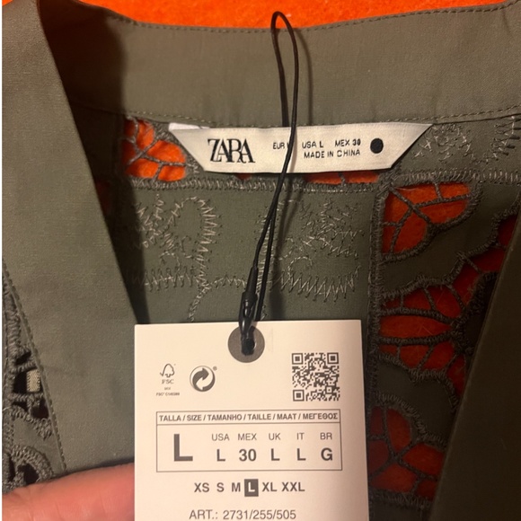 Zara oversized khaki openwork embroidered sleeveless top NWT - Picture 4 of 8